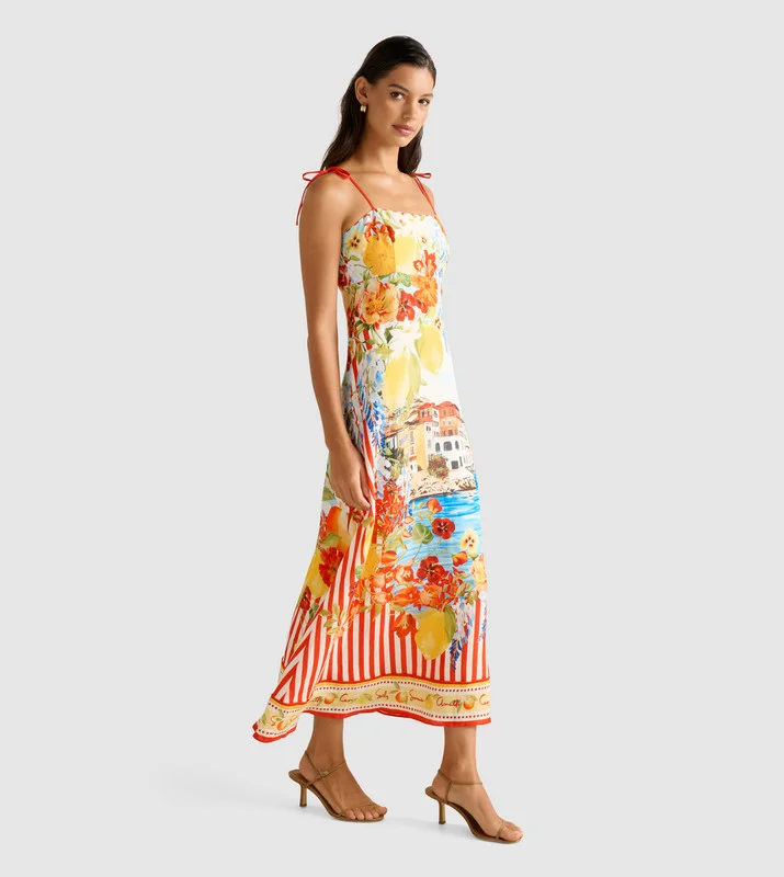 forever new  SICILIA Printed Strappy Midi Dress for Women | Best Price UAE